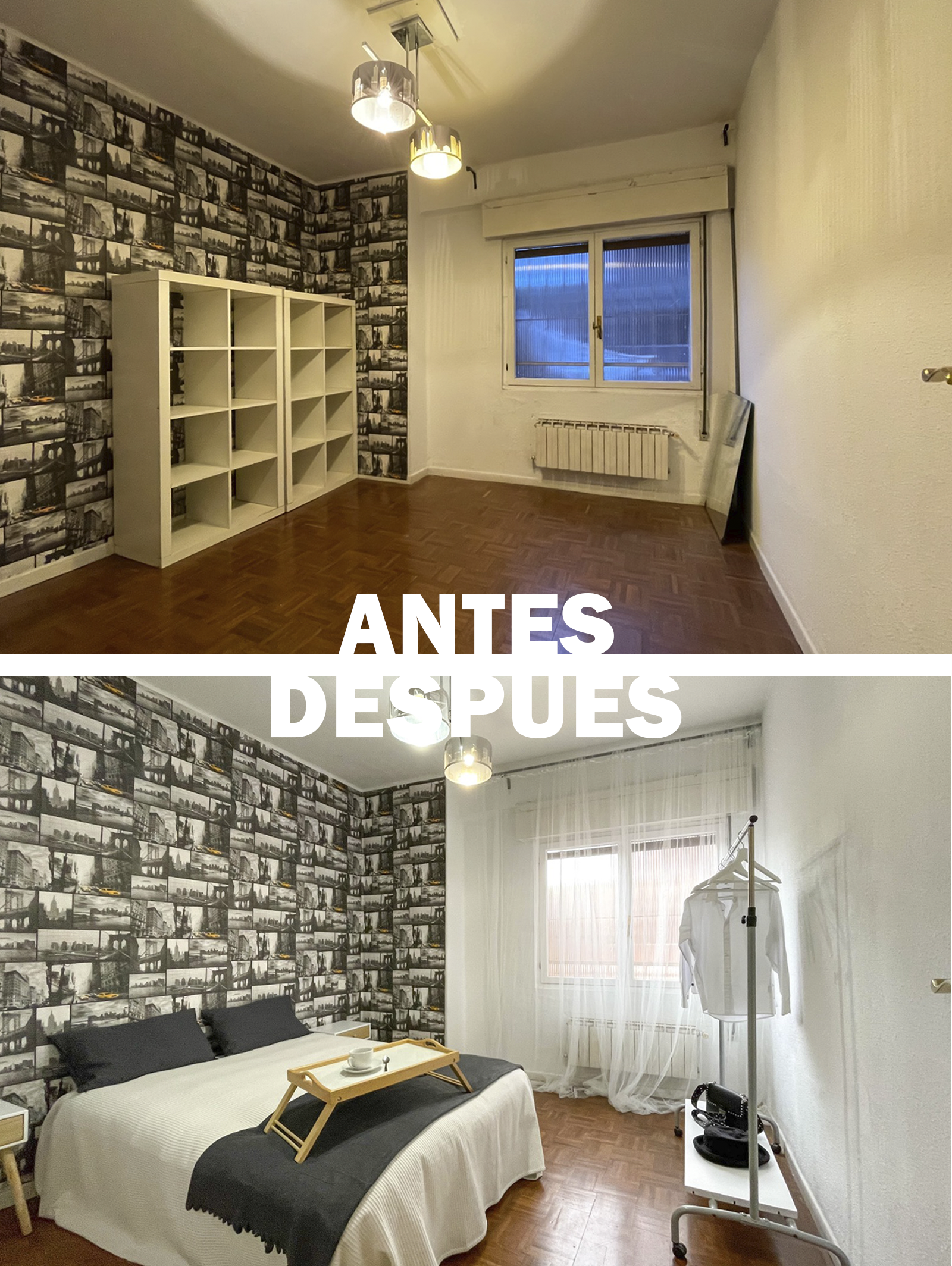 Foto de habitación antes y después de home staging